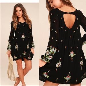 Free People Black Embroidered Oxford Swing Dress
